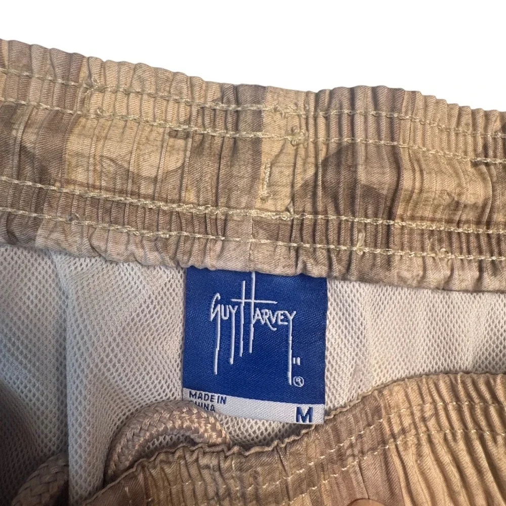 Guy Harvey Men's Medium Swim Trunks Swordfish Tan Print Mesh Lined Board Shorts‎